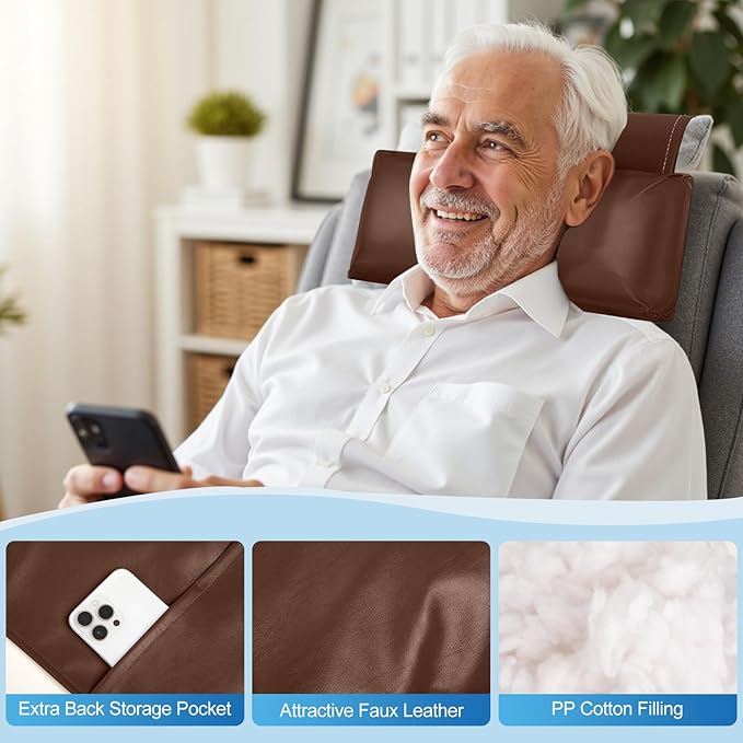 Leather Recliner Pillow, Adjustable Neck & Head Support Pillow, Pu Leather Non-Slip Headrest for Pain Relief & Relaxation, Ideal for Recliner Chair, Couch, Office Chair, Sofa