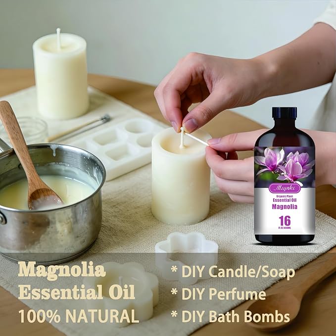Magnolia Essential Oil – MLYNKL Magnolia Oils 16.33 fl oz for Diffusers, Humidifiers, Massage, DIY Candles, Soap, Cleaning, Home, Yoga, Office, Gifts - 490 ml