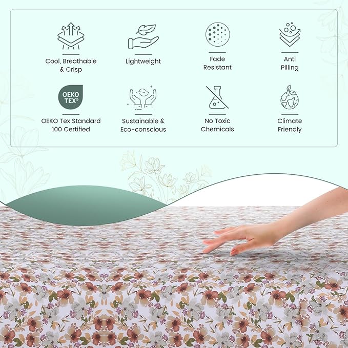 Feather & Stitch Softest 100% Cotton Sheets, 300 Thread Count Percale Weave Bedding, 16" Deep Pocket, Cooling Sheets, Breathable Bed Set, Hotel Premium Quality (Twin, Florence)