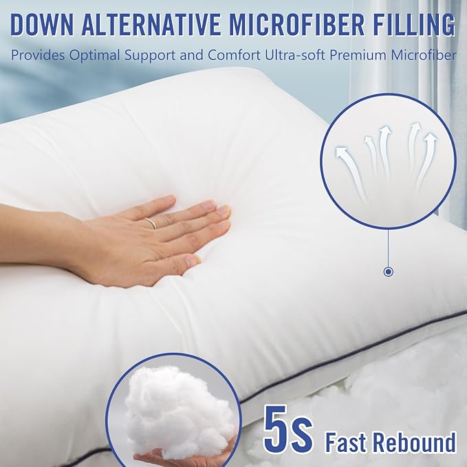 Vorouhals Hotel Collection Bed Pillows for Sleeping 2 Pack Standard Size Cooling Pillows Set of 2 for Back, Stomach or Side Sleepers, Super Soft Down Alternative Microfiber Filled Pillows