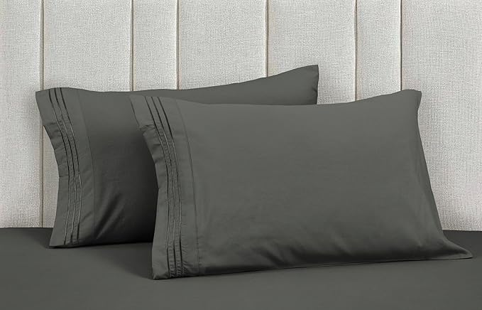 Mocassi Luxury California King 4-Piece Sheet Set - 1800 Premium Hotel Quality - Easy-Fit, Wrinkle, Fade Resistant Bed Sheets and Pillowcases - All Around Elastic Fitted Sheet, Deep Pocket, Gray