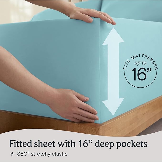 LuxClub 3 PC Sheet Bed Sheets Deep Pockets 18" Eco Friendly Wrinkle Free-Kids-Fitted Sheets Machine Washable Hotel Bedding Silky Soft - Aqua Twin XL
