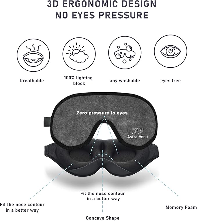 3D Sleep Mask for Kids, Light Block Sleeping Blindfold Memory Foam Contoured Eye Mask for Sleep, Adjustable Strap Eye Cover and Travel Sleep Mask for Boys Girls, Grey