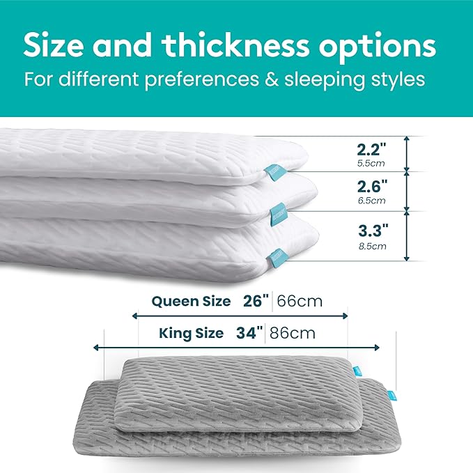BLISSBURY Stomach Sleeping Pillow - Thin Memory Foam Pillow for Stomach Sleepers | Ultra Thin Pillow for Sleeping | Flat & Slim to Allow for Comfort | 3.3 Inch Thickness