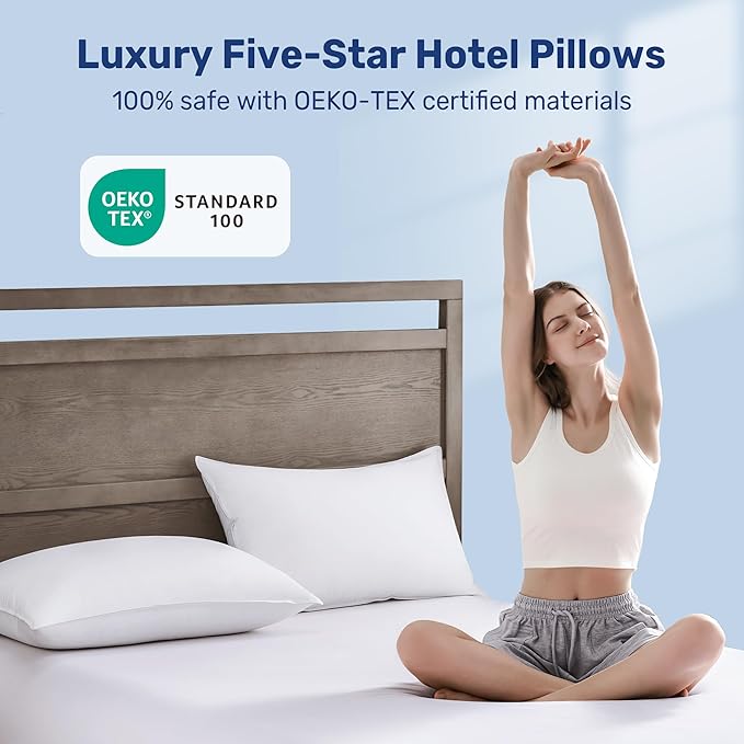 UNIKOME Ultra Soft Pillows Standard Size Set of 2 - Hotel Collection Luxury 100% Cotton Cover Down Alternative Bed Pillow, Fluffy Pillows for Back, Stomach or Side Sleepers