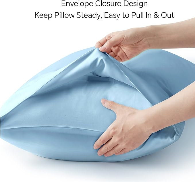 BEDELITE Pillow Cases Queen Size Set of 2, Rayon Derived from Bamboo, Cooling Pillow Cases for Hot Sleepers & Night Sweats, Breathable and Silky Soft Envelope Pillowcases(Blue, 20"x30")