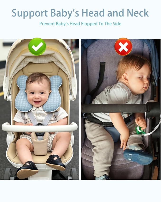 KAKIBLIN Baby Travel Pillow, Baby Neck Pillow for Car Seat, U-Shaped Head and Neck Support for Stroller Pushchair, Soft Cooling Breathable Infant Head Pillow for Newborn Toddler