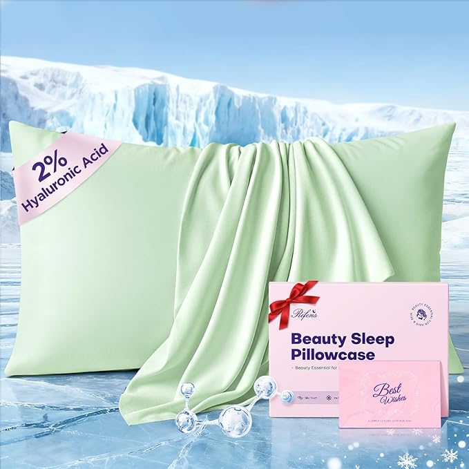 Instant Chill Cooling Pillowcase for Hot Sleepers, 2% HA Infused Pillowcase Hydrates Skin & Hair, Reduces Wrinkles & Frizz, Softer Than Silk Pillow Cases, Pillow Covers King (Grass Green, 1 Pack)