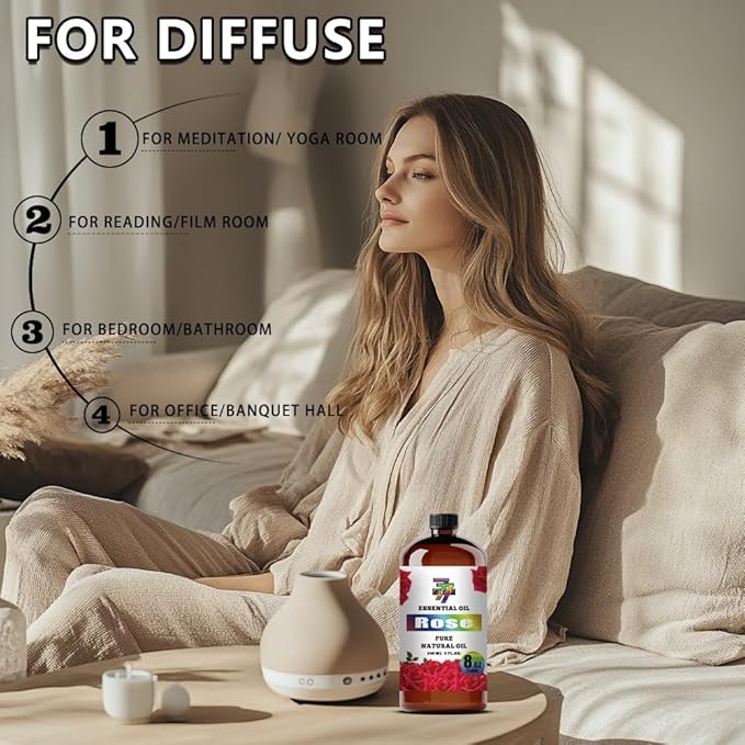 Rose Essential Oil - Rose Oils for Diffusers, Humidifiers, DIY Candles, Soap, Cleaning, Home, Office, Yoga, Massage, Gifts - 8 fl oz (240 ml) - GV77ZF