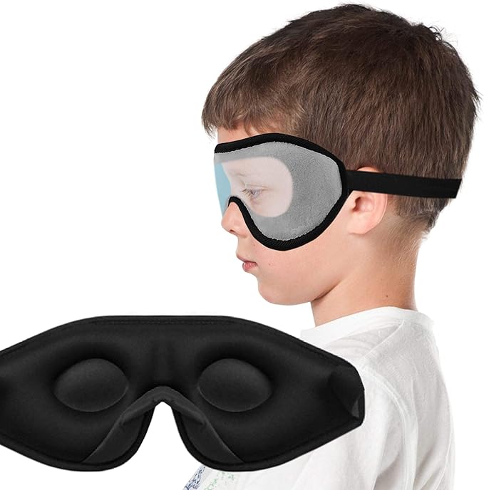 3D Sleep Mask for Kids, Light Block Sleeping Blindfold Memory Foam Contoured Eye Mask for Sleep, Adjustable Strap Eye Cover and Travel Sleep Mask for Boys Girls, Grey
