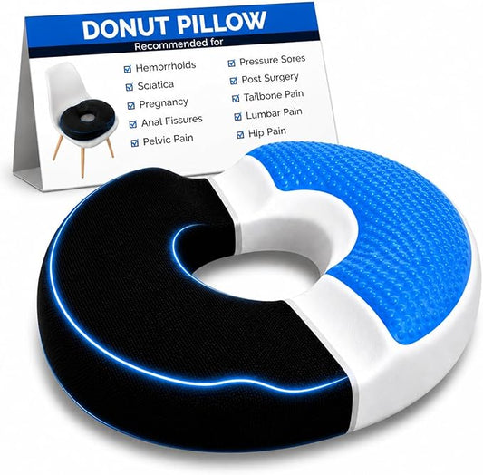 AnboCare Donut Gel Sitting Pillow - Orthopedic Memory Foam for Tailbone Pain, Hemorrhoid, Bed Sores, Postpartum, Prostate, Coccyx & Sciatica Pain