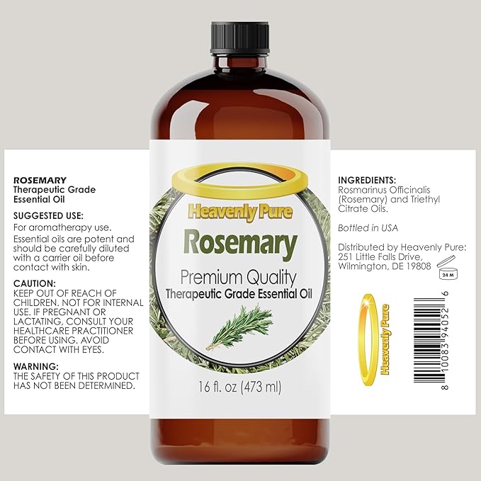 Heavenly Pure - Rosemary Essential Oil 16 oz Large Bottle for Diffuser, Hair and Body Care - 473 ml