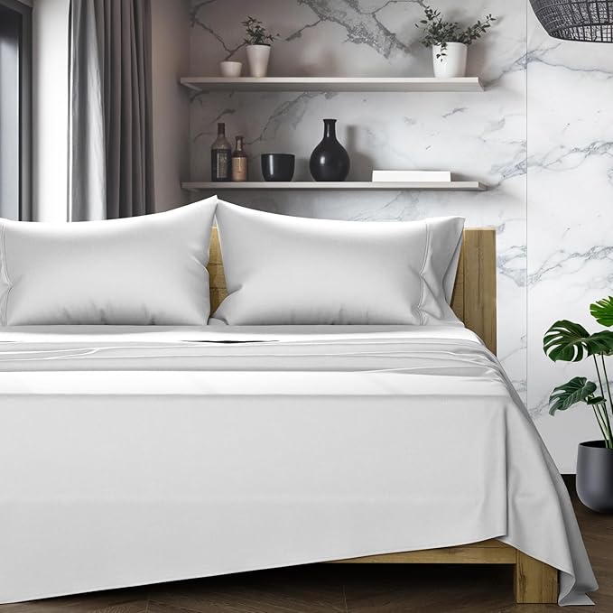 TEXAS LINEN CO. 100% Egyptian Cotton Sheets California King Size Bed Set - Luxury 1200 Series Star Sleepin' Collection Cal King Sheet Set (4 PC, Light Grey), Cooling, Sateen, 17" Deep Pocket Bedsheet