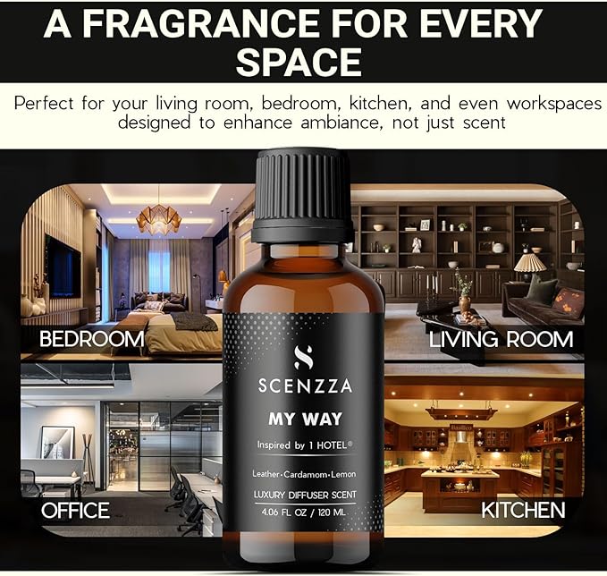 My Way Diffuser Scent Inspired by 1 Hotel Miami Beach, Fresh Woodsy Fragrance with Leather, Premium Luxury Scent Suitable for Ultrasonic and Waterless Diffusers - 120 Ml, 4.06 Fl Oz