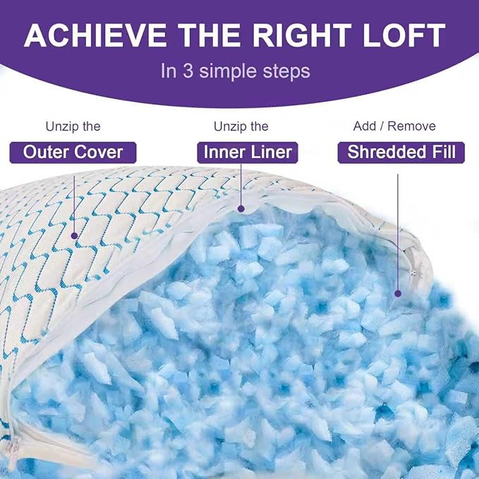 VAINOC Memory Foam Pillows Standard Size Set of 2, Adjustable Cooling Firm Pillow for Side Back Stomach Sleepers with Washable Removable Cover