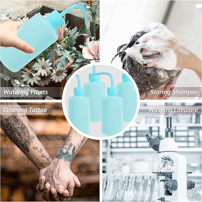 4 Packs Tattoo Wash Bottle Water Squirt Squeeze Diffuser Bottles (Light Blue, 250ml)