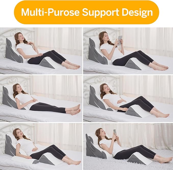 Wedge Pillow Set for After Surgery – 5PCS Orthopedic Bed Wedge Pillow Set for Sleeping, Body, Back and Leg Pain Relief Comfortable & Adjustable Support Pillows-Anti Snoring (White)
