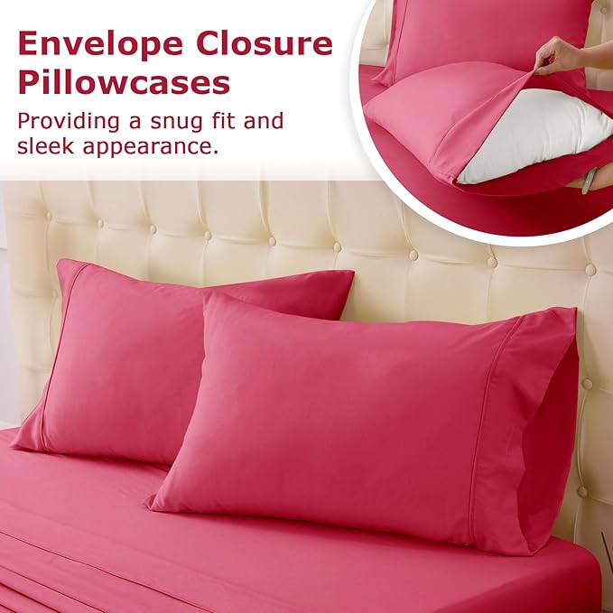 California King Size Bed Sheet Set - 4 Piece Soft Microfiber Sheets with Deep Pockets, Cooling Technology, and Wrinkle-Free Pillowcase. Hotel-Quality, Durable Bedding, Viva Magenta