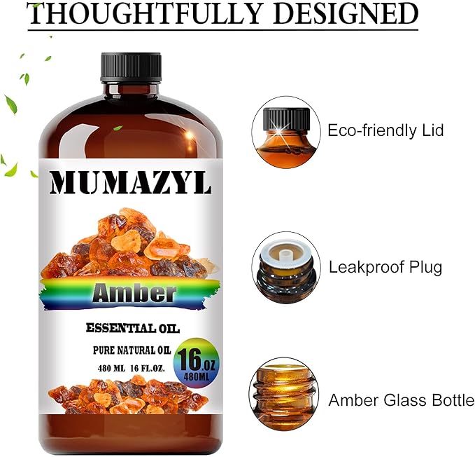 Amber Essential Oil, Amber Oil 16 Fl Oz 480ML for Diffuser Humidifier Yoga Cleaning DIY Candle Soap Making MUMAZYL Essential Oils