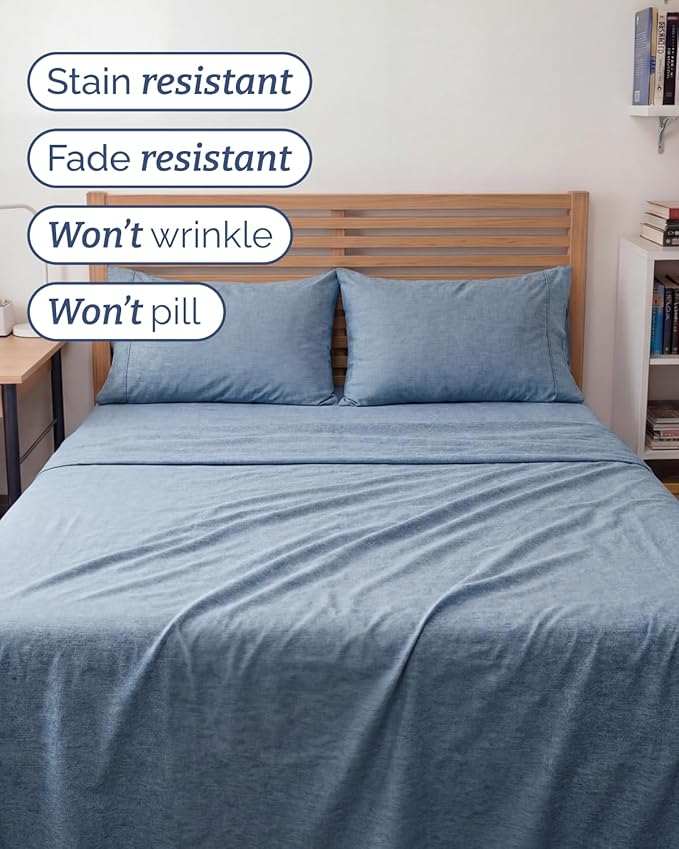 Full XL Bed Sheet - 4 Piece Full XL Bed Sheets Set - Ultra-Soft, Breathable & Cooling - Hotel Luxury Bedding for Women & Men w/ Deep Pockets - Wrinkle Free & Fade Resistant - Oeko-Tex - Heathered Blue
