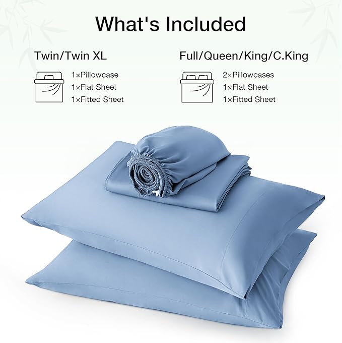 Love's cabin 4 Piece King Size Sheet Set, 100% Rayon Derived from Bamboo, Cooling & Breathable, Soft Silky Deep Pocket up to 16", Hotel Luxury Bedding for Hot Sleepers, Mineral Blue