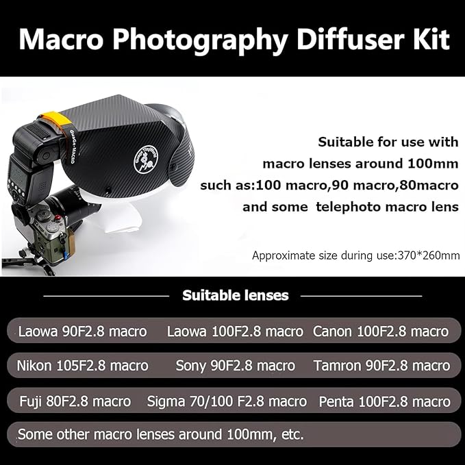 Macro Photography Flash Softbox Diffuser Kit, for Macro Jewelry Insect Photography,Portable Speedlite Flash Diffuser Softbox,Compatible with all macro lenses, zoom lenses, etc（Focus Lamp Not Included）