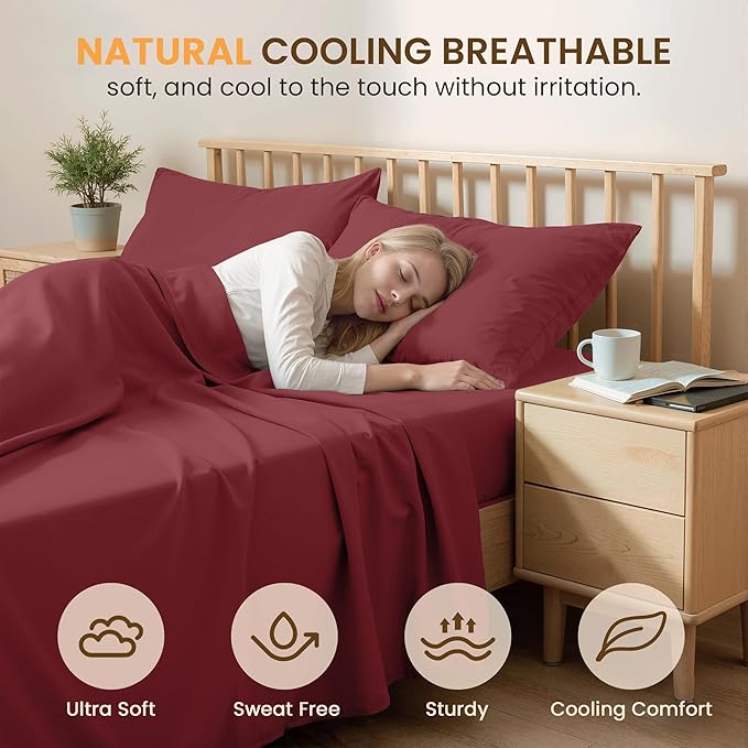 Twin Size 3 Piece Bed Sheet Set - Ultra Imitation Cotton-Premium Breathable & Cooling Sheets - Hotel Luxury Bed Sheets Deep Pocket up to 15"- Wrinkle, Fade, Stain Resistant (Burgundy, Twin)