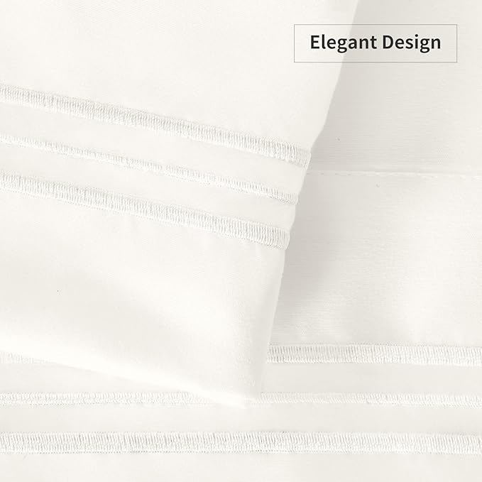 YIYEA Pillow Cases Queen Size Set of 4, Ultra Soft 1800TC Hotel Quality Double Brushed Microfiber Embroidered Pillowcases, Envelope Closure, Fade Resistant (20"x30", Ivory)