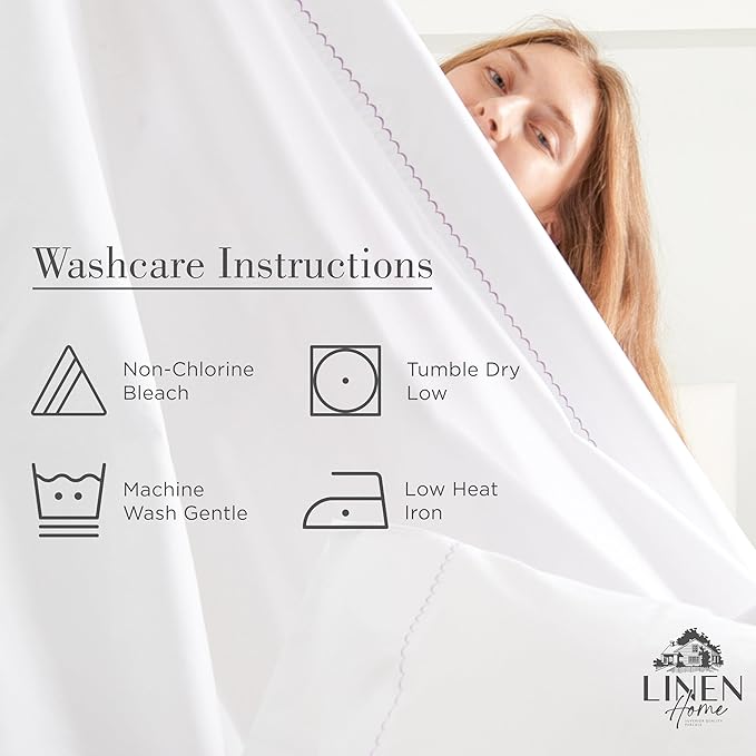 Linen Home 100% Cotton Percale Moon Scallop Hem Pillowcases Queen/Standard Size, Peach, 2 Pieces of Pillow Case, Crisp and Cool Strong Bed Linen, 20 inches X 30 inches