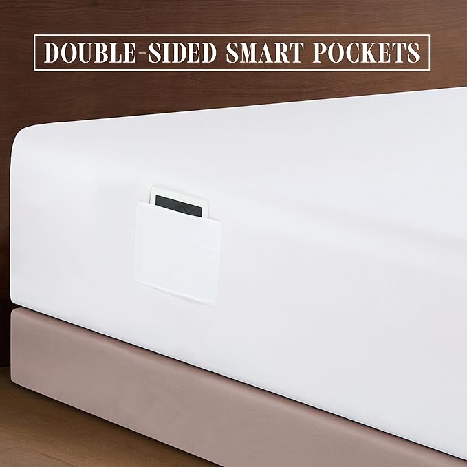 Elegant Comfort Luxury 1500 Premium Hotel Quality Microfiber 4-Piece Sheet Set - Soft, All Around Elastic 18-24 Inches Deep Fitted Sheet - Extra Deep Pocket Sheets, King, White