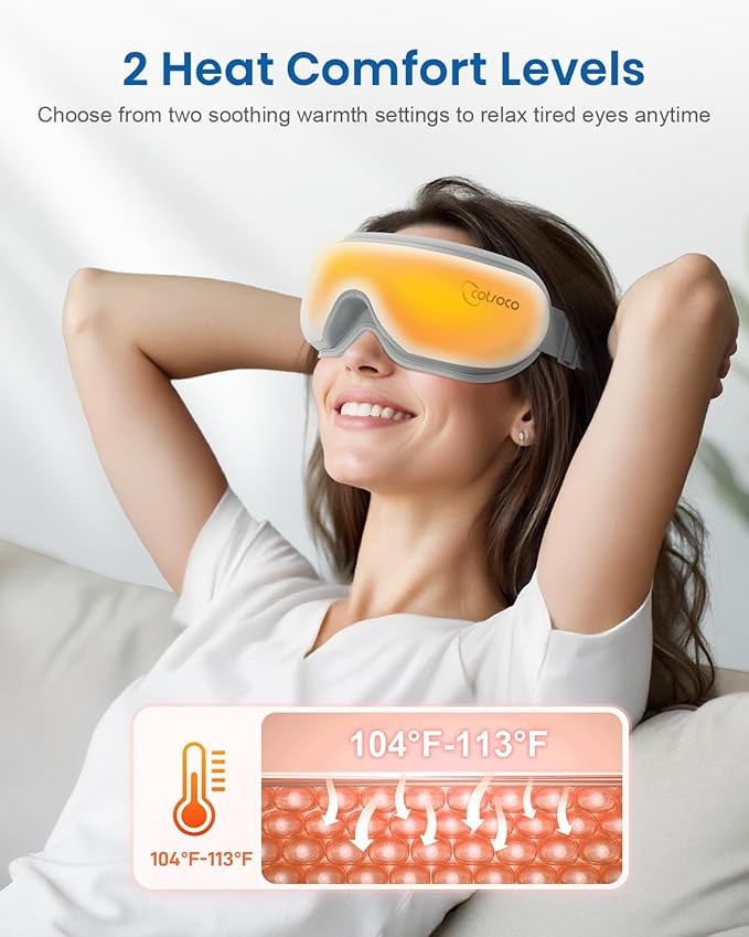 cotsoco Eye Massager with Heat, Remote, and Compression, Adjustable Foldable Sleep Mask for Relaxing Eyes and Better Sleep, Migraine Relief Device, Birthday Gifts for Mother Day Women Men Her Him