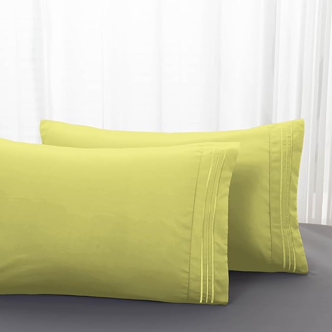 Mocassi 2-Piece Premium Standard/Queen Pillowcase Set 1800 Series Hotel Quality Microfiber - Soft and Breathable with 3-Line Embroidery Wrinkle and Stain Resistant, Easy Care, 20" x 30", Olive Green
