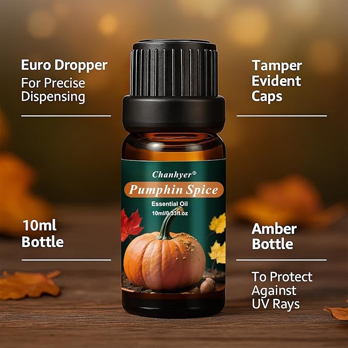 Fall Essential Oils Set 6 x 10ml-Pumpkin Spice, Apple Cider, Snickerdoodle, Vanilla, Cinnamon, Pine,Autumn Fragrance Oils for Diffuser, Home Scenting and Seasonal Gifts