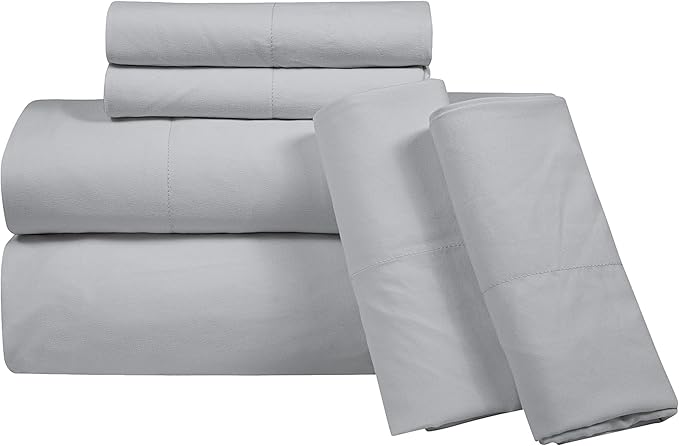 ROYALE LINENS 300 Thread Count Poly/Cotton Cooling Sateen Sheet Set - 6 Piece King Bed Sheets - 1 Fitted, 1 Flat, 4 Pillow Cases -Soft Cool & Crisp Sheet Set (King, Glacier Grey)