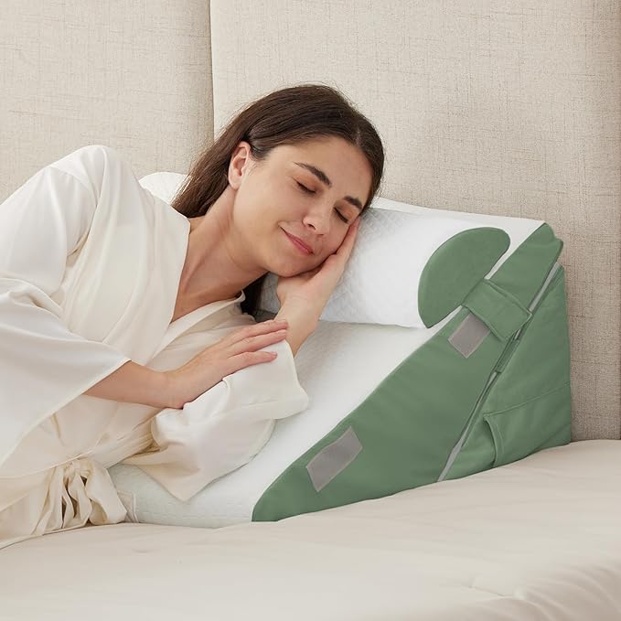 Ruqmuis 3PCS Wedge Pillow Set for After Surgery, Adjustable 9&12 Inch Bed Wedge Pillow for Sleeping, Incline Pillow Wedge for Headboard, Post Surgery, Acid Reflux, Neck&Back Support, Green