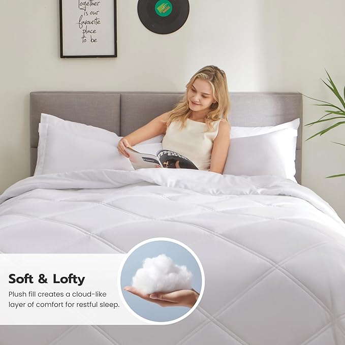 JOIEDOMI King Size Comforter Set with Sheets White, 7 Pieces King Bedding Set with 1 Down Alternative Comforter, 1 Flat Sheet, 1 Fitted Sheet, 2 Pillowcases and 2 Pillow Shams Bed in a Bag All Seasons