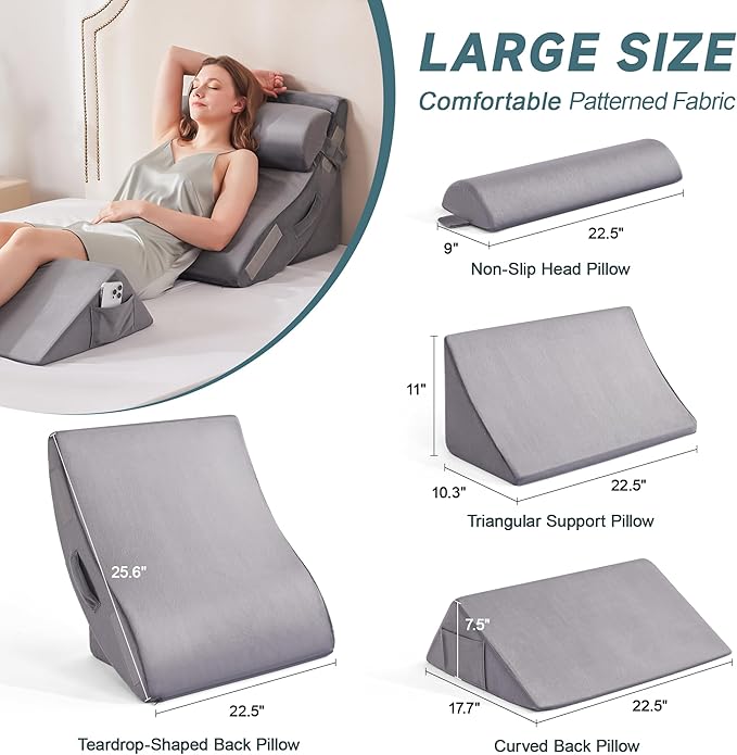 4pcs Orthopedic Bed Wedge Pillow Set for Sleeping - Wedge Pillows for After Surgery for Body Neck Back and Leg Pain Relief, Triangle Pillow Wedge for Sleeping & Acid Reflux & GERD & Snoring