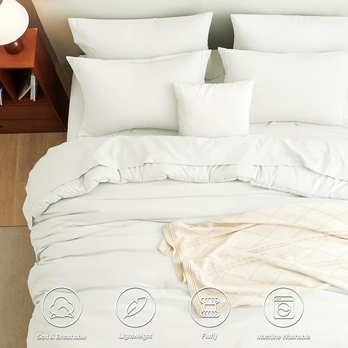 CozyLux Queen Comforter Set Ivory, 7 Pieces Bed in a Bag Queen Comforter Set with Sheets, Luxury Soft Bedding Sets with Down Alternative Comforter, Fitted Sheet, Flat Sheet, Pillowcases & Shams