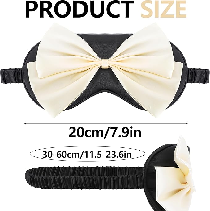 Silk Bow Sleepping Eye Mask - Soft Silk Black Comfortable Blindfold Block Light Eyes Masks for Women Travel Bed Sleep Office Sleepover Nap Party Gift Supplies