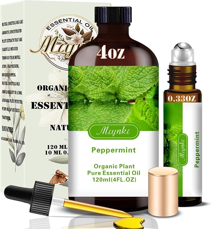 Peppermint Essential Oil – MLYNKL Peppermint Oils 4.33 fl oz for Diffusers, Humidifiers, Massage, DIY Candles, Soap, Cleaning, Home, Yoga, Office, Gifts - 130 ml