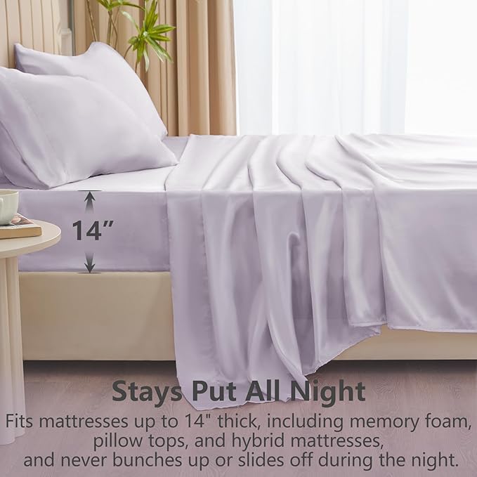CozyLux Satin Sheets Queen Size Bed Set - 4 Piece Silky Queen Sheet Set, Luxury Taro Purple Queen Sheets with Smooth and Soft Microfiber, Includes 1 Fitted Sheet, 1 Flat Sheet and 2 Pillowcases