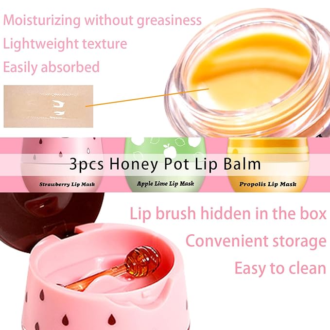Clouds Propolis Peach Lip Balm – Moisturizing Lip Sleeping Mask for Dry Lips, Hydrating & Exfoliating Lip Treatment with Natural Bee Extract & Peach Essence, Honey Pot Design
