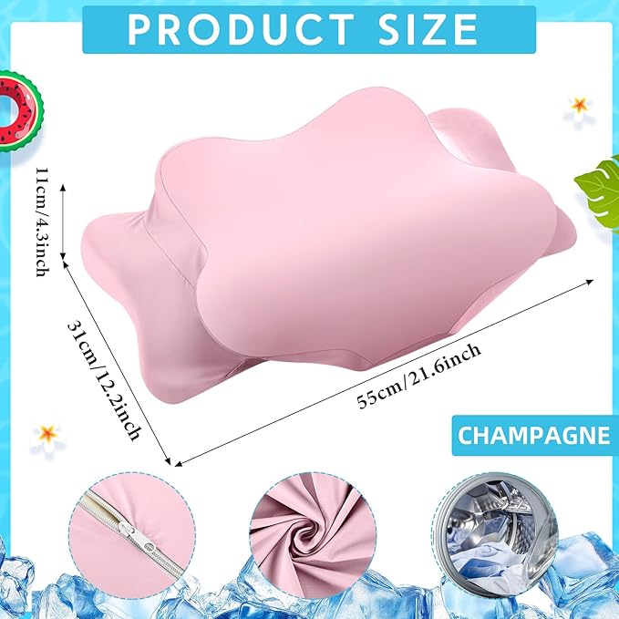 Hahafelt Cooling Cervical Neck Pillowcase Cover (Only Pillow Case) Ergonomic Pillowcase with Zipper Breathable Contour Pillow Cover for Side Back Stomach Sleepers(Pink,Standard Size)