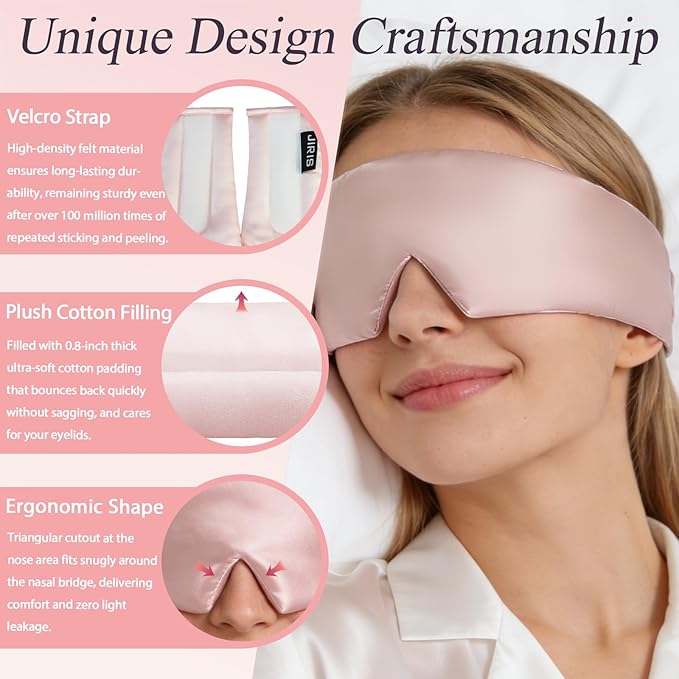 Silk Sleep Eye Mask for Side Sleeper Men Women, Eye Mask Sleeping 100% 22 Momme Pure Mulberry Silk for Night Sleep, Travel, Face-Hugging Padded Eye Cover for Sleeping with Adjustable Band-Pink
