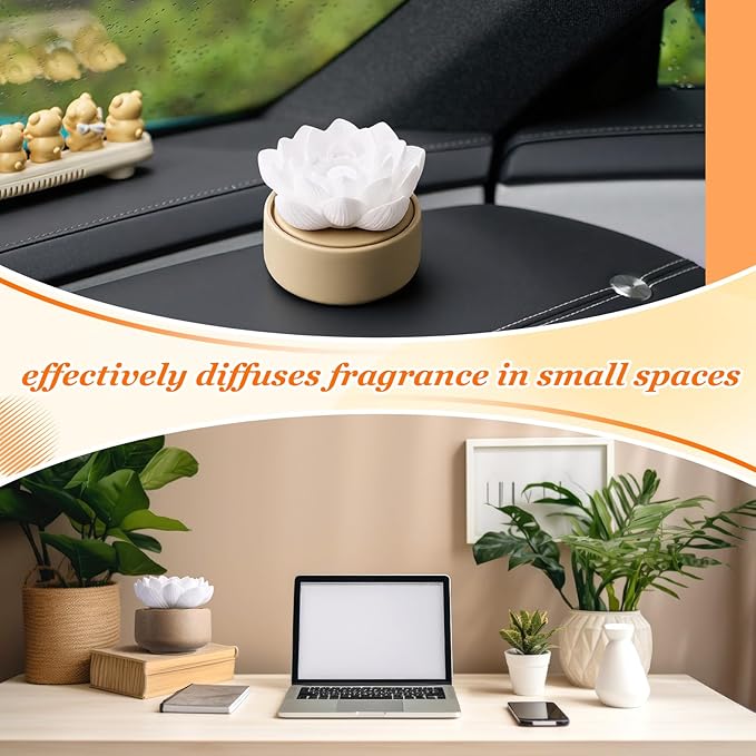 Honeydak 1 Pcs Reedless Ceramic Diffuser Set, Porcelain White Flower Aromatherapy Essential Oil Diffuser for Home Office Bathroom Tabletop Decor, Non-Electric, Valentines Day Gift (Lotus)