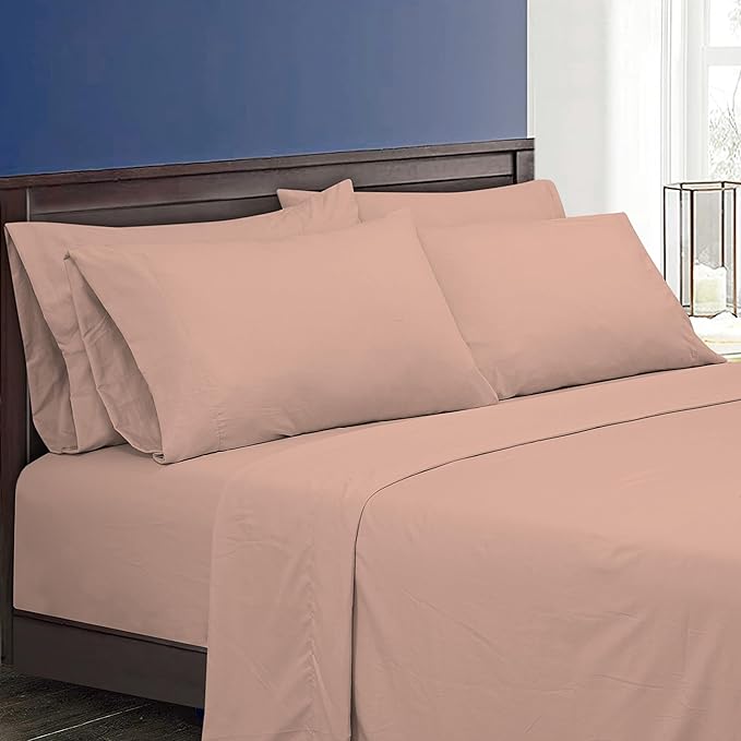 ROYALE LINENS 4 PC Queen Sheets Set - Soft Brushed 1800 Microfiber Bedding - 1 Fitted, 1 Flat Sheet, 2 Pillowcases - Wrinkle Free & Fade Resistant - Hotel Luxury Bed Sheets Set (Dusty Rose, Queen)