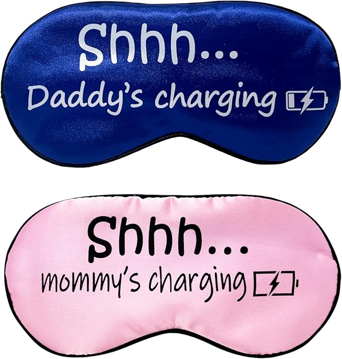 Shhh... Mommy Charging, Shhh... Daddy Charging Funny Sleep Mask Set for Dad, Mom, Parents & New Parents. Napping Gift for Father's Day, Mother's Day, Birthday, Christmas Stocking Stuffer.