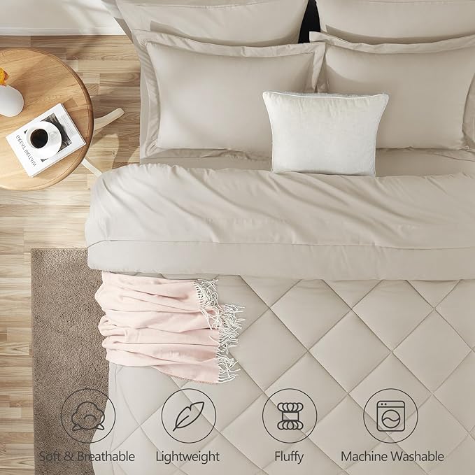 CozyLux Twin XL Comforter Set Beige - 5 Pieces Twin Extra Long Bed in a Bag for College Dorm, All Season Bedding Set for Girls and Boys, Soft Bed Set with Comforter, Sheets, Pillowcase & Sham