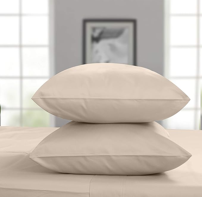 Threadmill Pillow Cases Standard Size | 800 Thread Count Sateen Weave | 100% Cotton 2 Piece Solid Pillow Covers | Extra Long Staple Cotton |Hotel Quality Light Beige Pillow Protectors