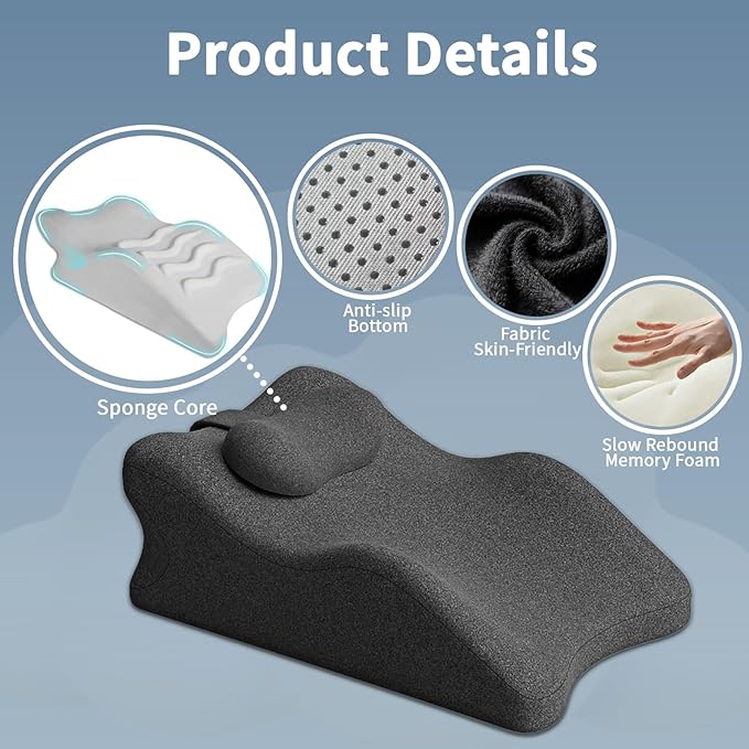 Ergonomic Wedge Prone Pillow,Memory Foam Multi-Functional Bed Pillow,Reading Pillow,Ideal for Bed Breaks,Massage,Reading,Back Support,Sleeping,and Leg Pain Relief